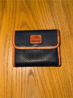 Dooney & Bourke Navy and Brown Pebbled Leather Bi-Fold Wallet